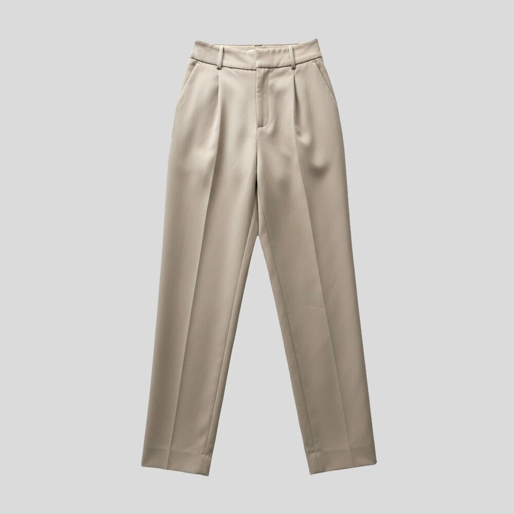 Zara Ivory High Waist Pleated Neutral Tailored Classic Trousers Pants Size XS